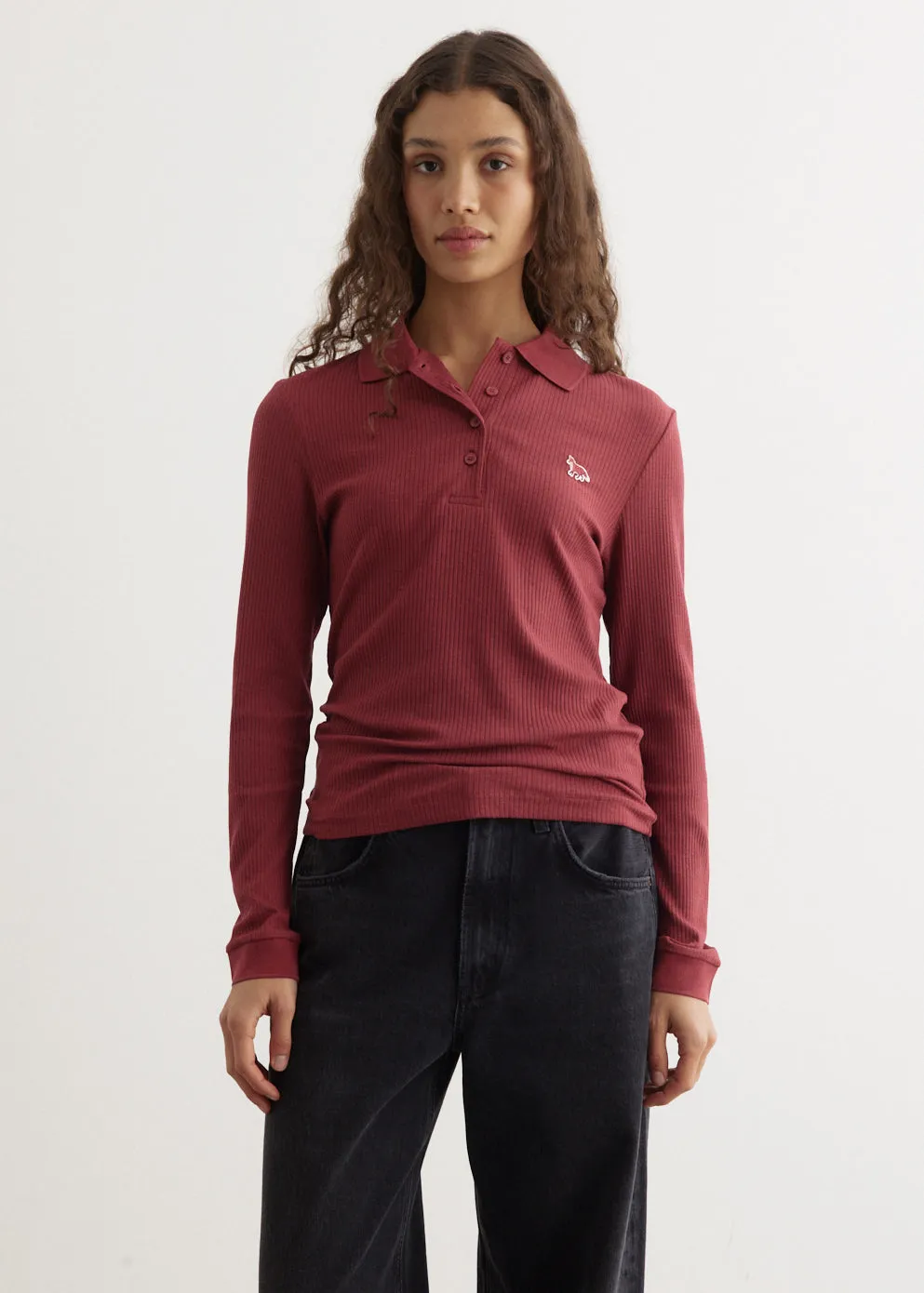 Fine Ribbed Long Sleeve Polo