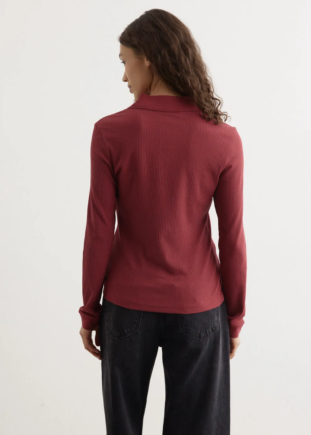 Fine Ribbed Long Sleeve Polo