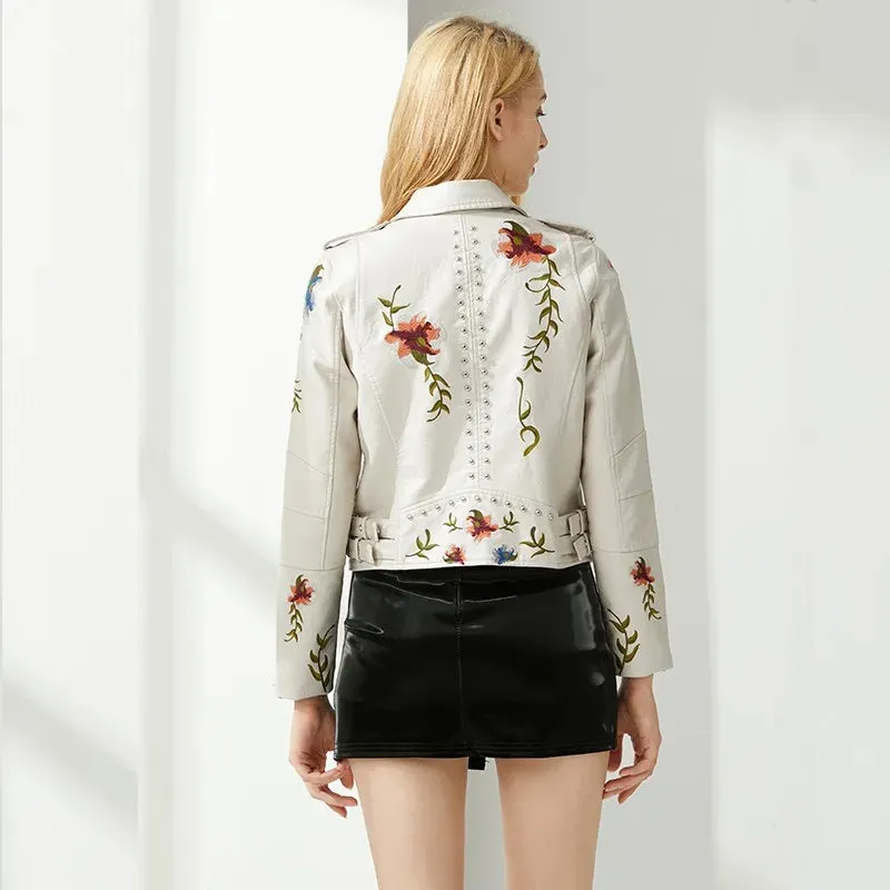 Floral Biker Leather Jacket