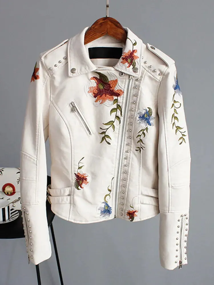 Floral Biker Leather Jacket