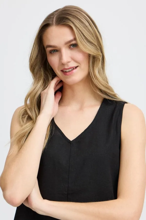 Fransa Linen Blend Top Black
