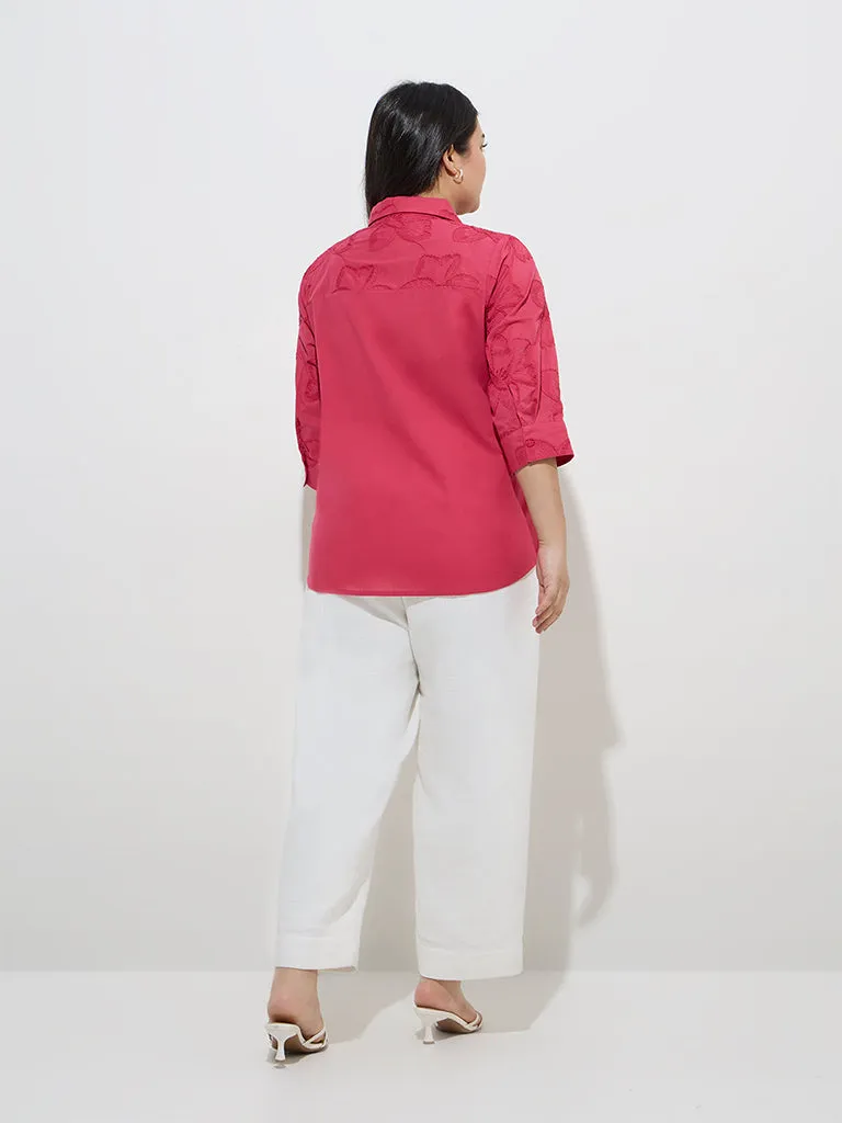 Gia Pink Floral Embroidered Cotton Shirt