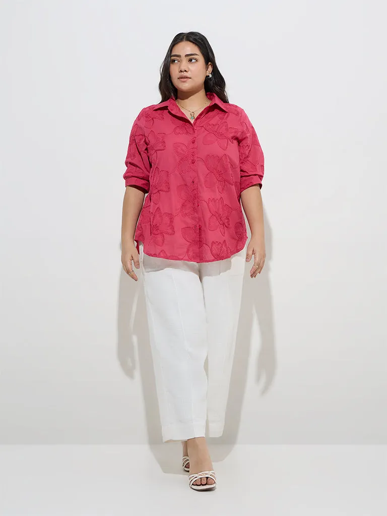 Gia Pink Floral Embroidered Cotton Shirt