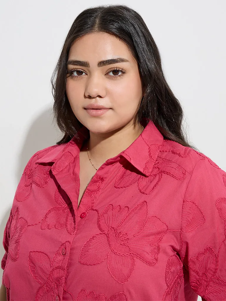 Gia Pink Floral Embroidered Cotton Shirt