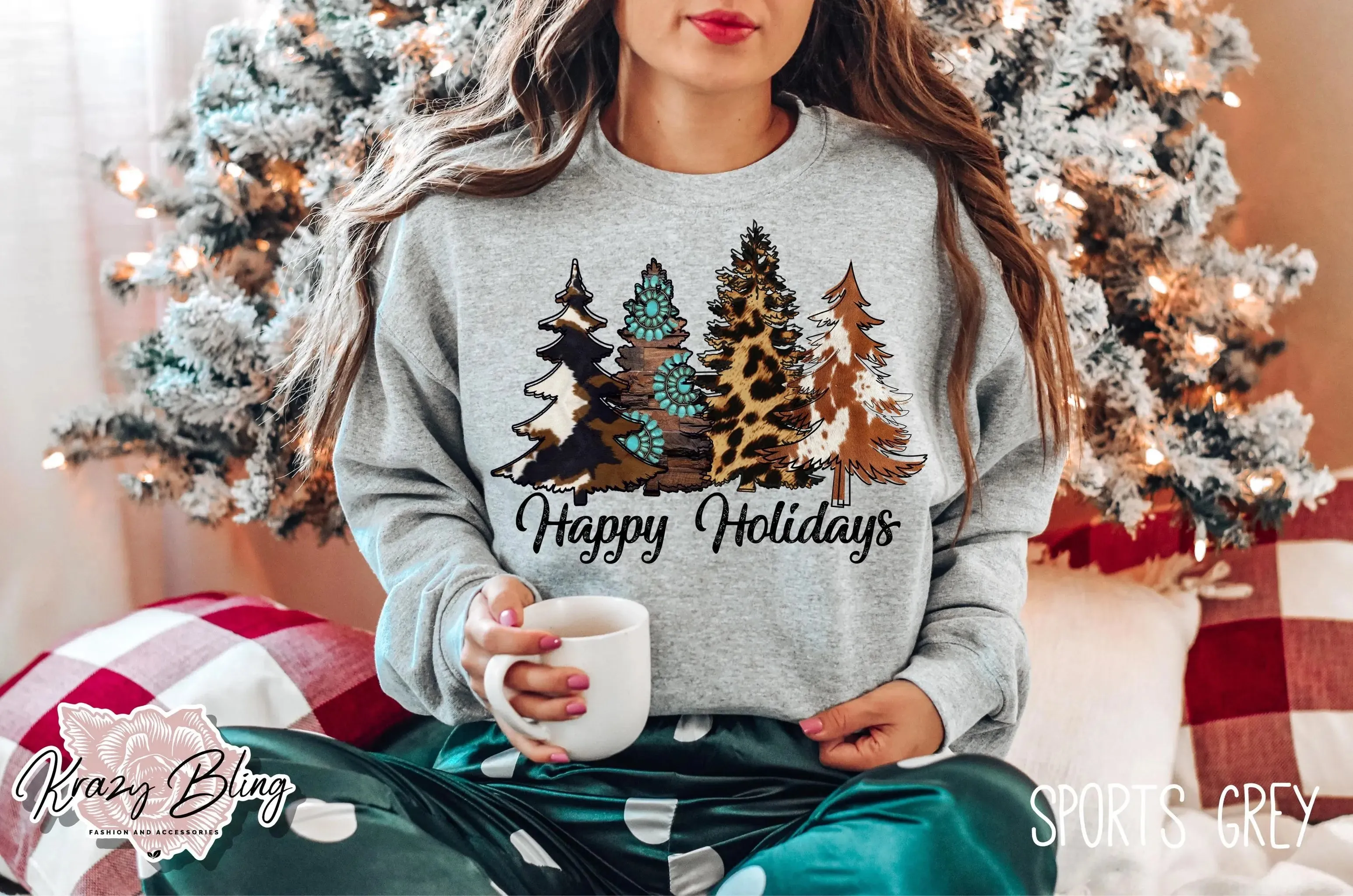 Happy Holidays Western Christmas Trees Sweater