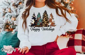 Happy Holidays Western Christmas Trees Sweater