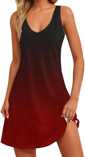 hlysgo Petite Dresses for Women Summer Trendy Gradient Print Sleeveless Beach Mini Sundress A-Line Flowy Going Out Dress