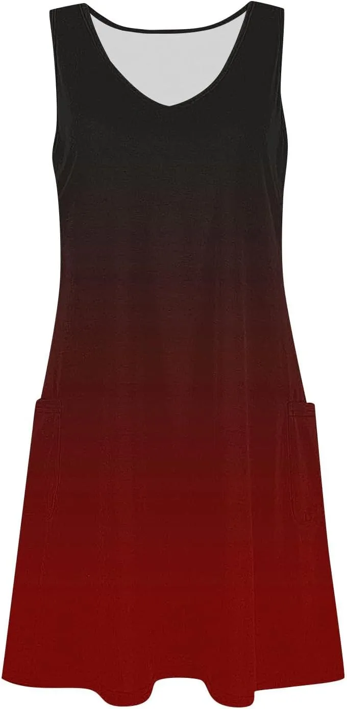 hlysgo Petite Dresses for Women Summer Trendy Gradient Print Sleeveless Beach Mini Sundress A-Line Flowy Going Out Dress