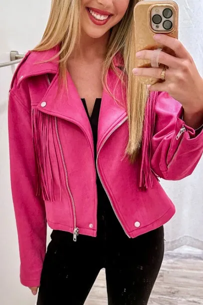 I’m A Babe Vegan Suede Moto Jacket with Fringe