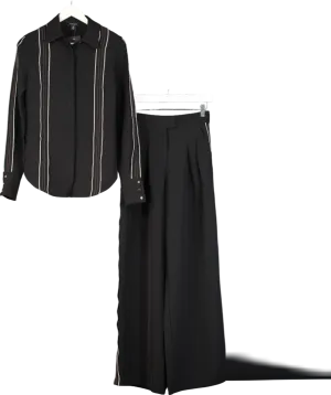 Karen Millen Black Soft Tailored Contrast Tipped Shirt And Wide Leg Trousers UK 6