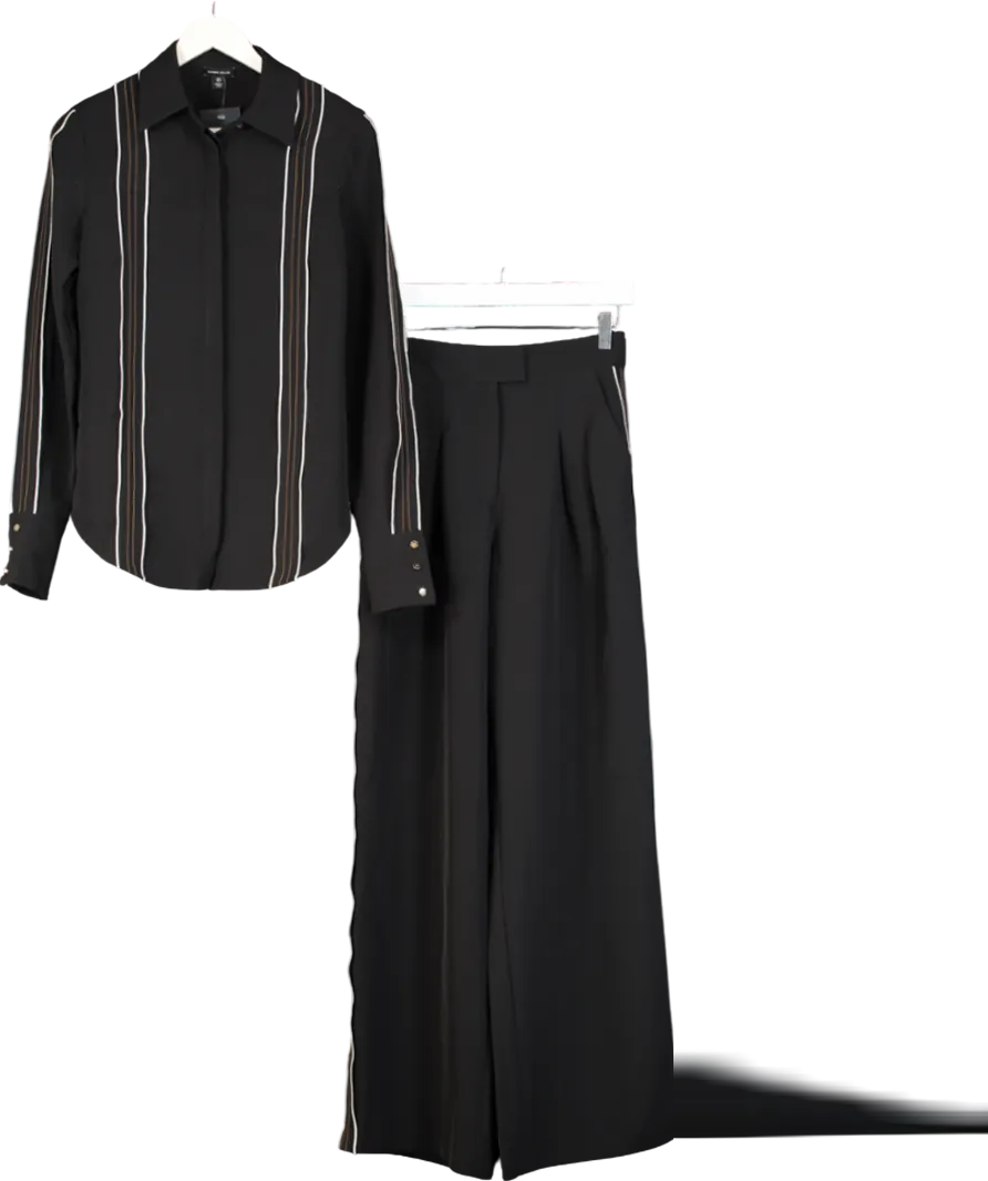 Karen Millen Black Soft Tailored Contrast Tipped Shirt And Wide Leg Trousers UK 6