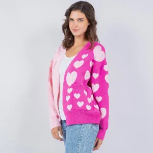 Knit Heart Print Cardigan