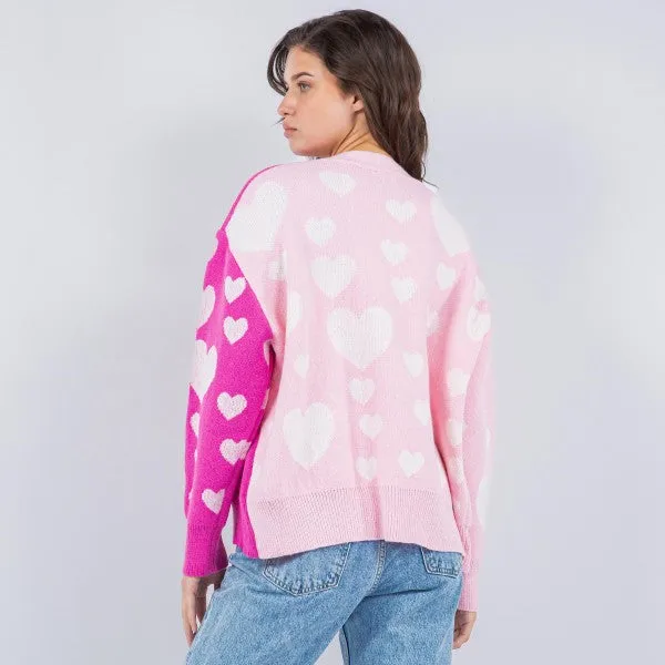 Knit Heart Print Cardigan
