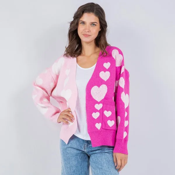 Knit Heart Print Cardigan