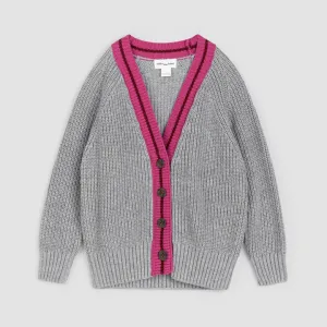 Knit Varsity Cardigan - Grey   Burgundy