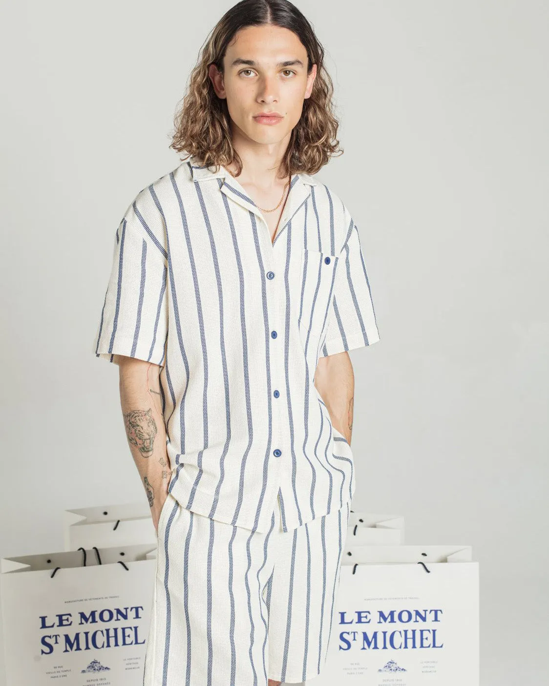 Le Mont St Michel Cinedal Striped Shirt - Blue