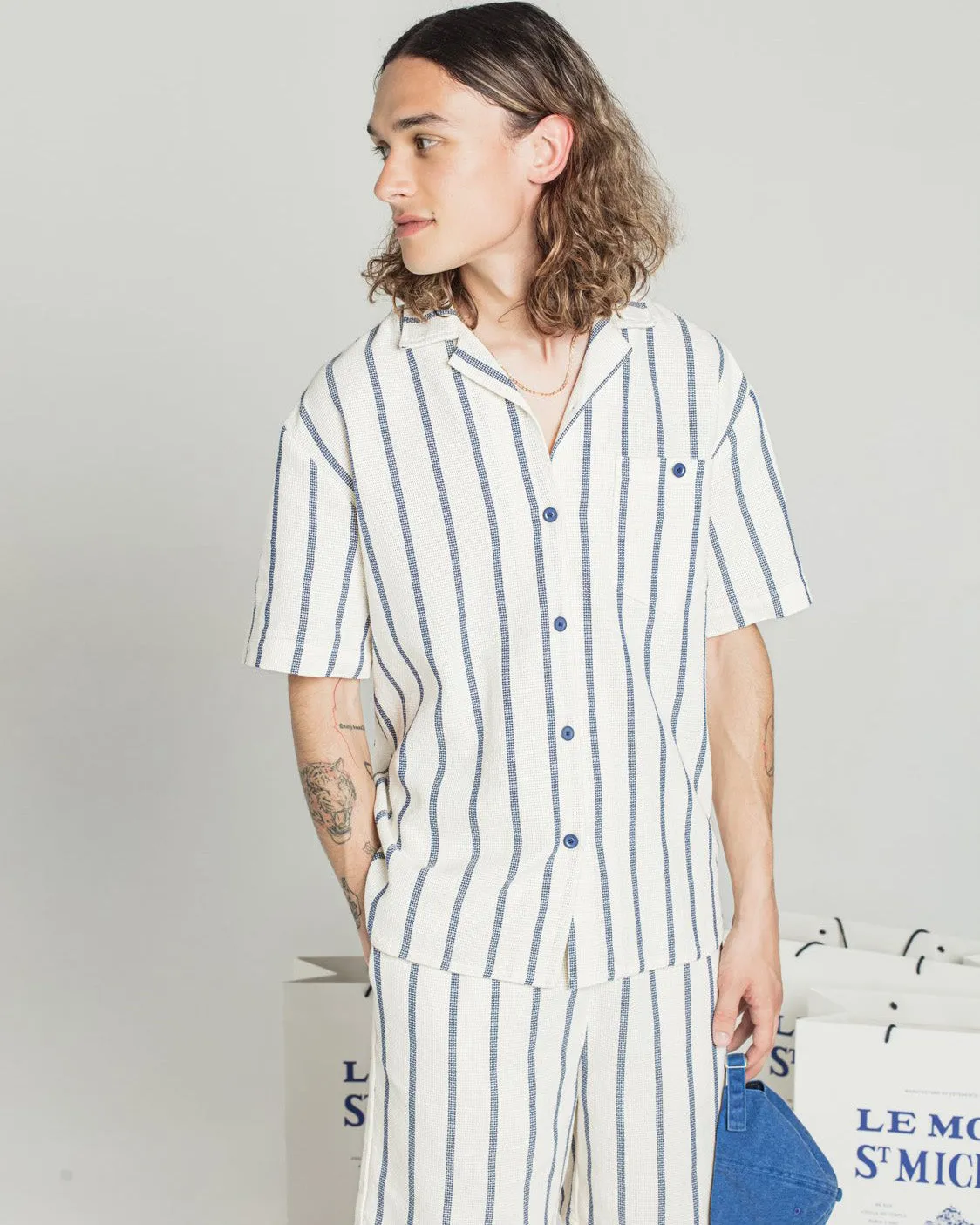 Le Mont St Michel Cinedal Striped Shirt - Blue