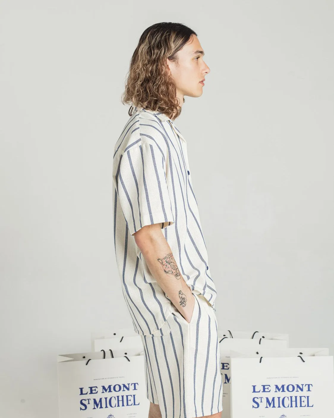 Le Mont St Michel Cinedal Striped Shirt - Blue