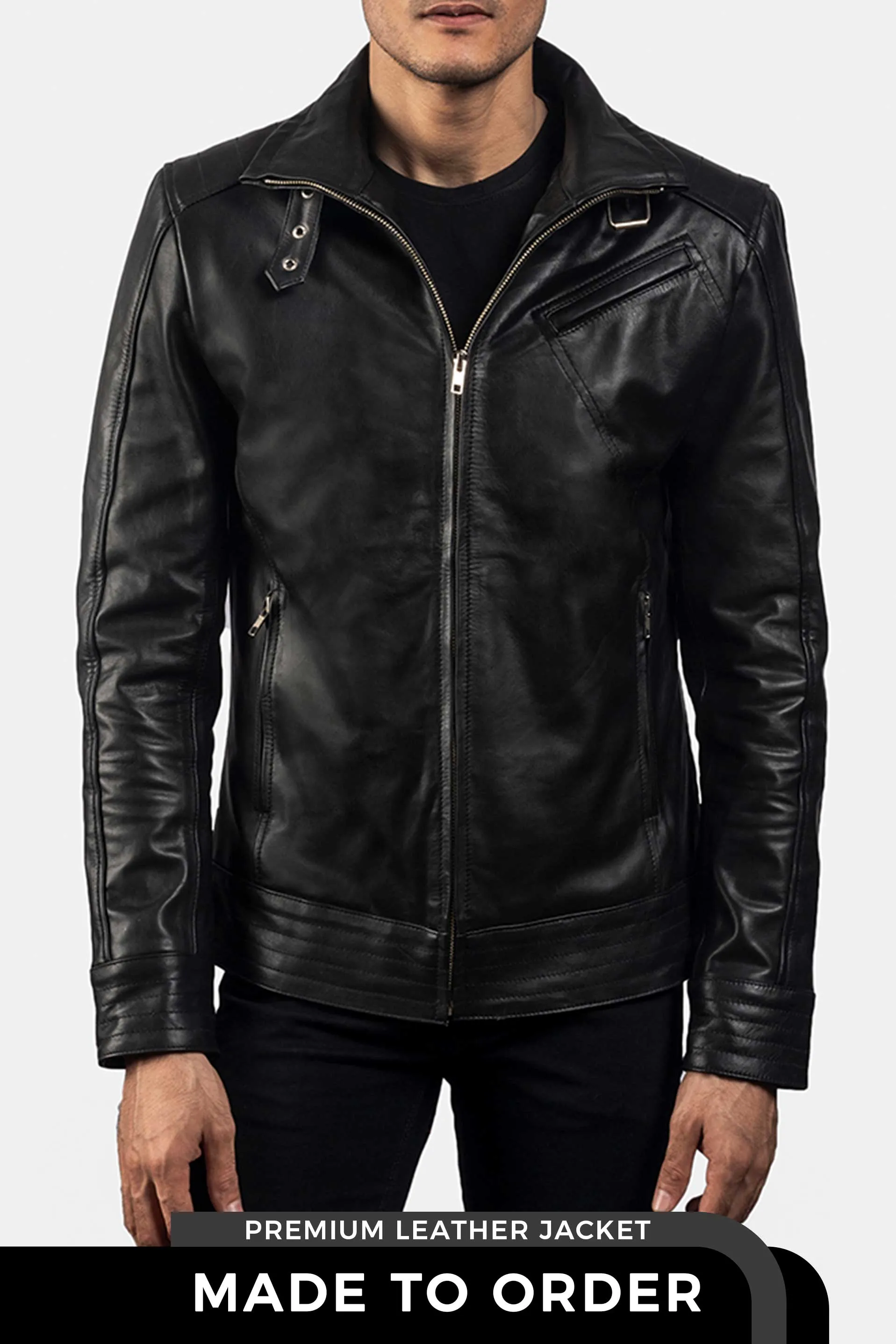 Legender Black | Men's Black Leather Biker Jacket