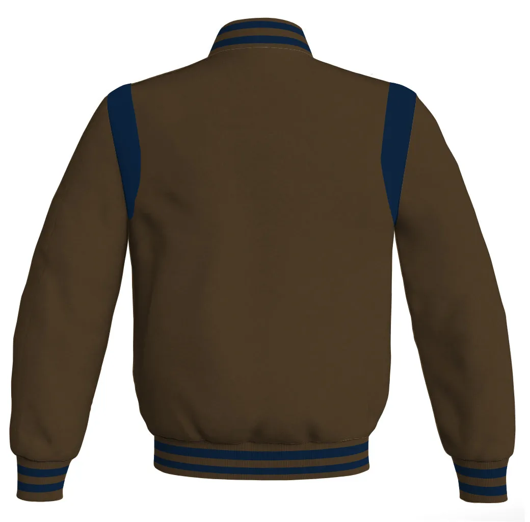 Letterman Baseball Bomber Retro Jacket Brown Body Navy Blue Leather Inserts