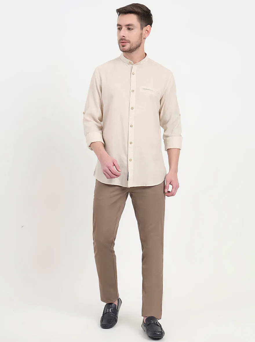 Light Brown Printed Uno Fit Casual Trouser | JadeBlue