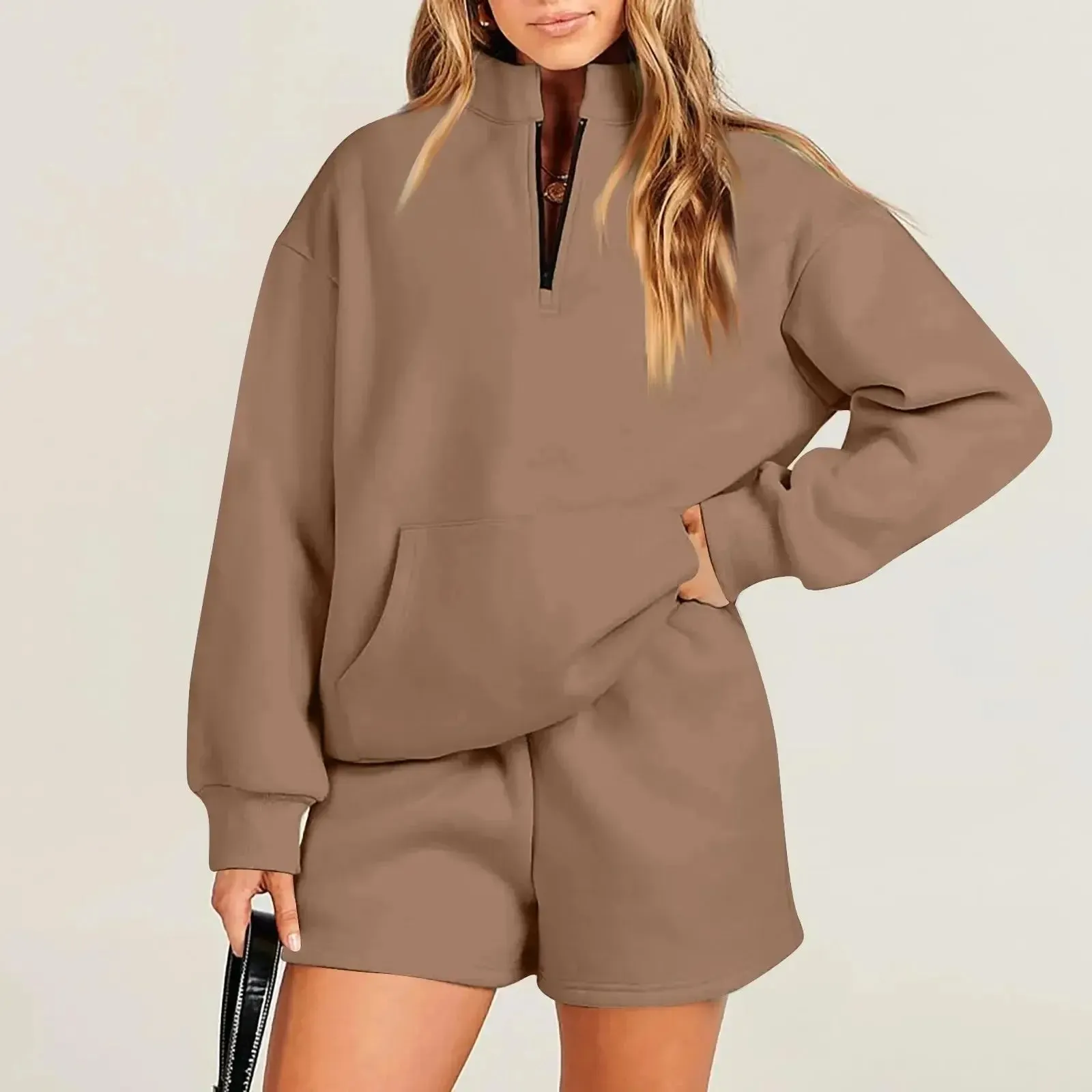 Long Sleeve Sweater And Shorts Suit