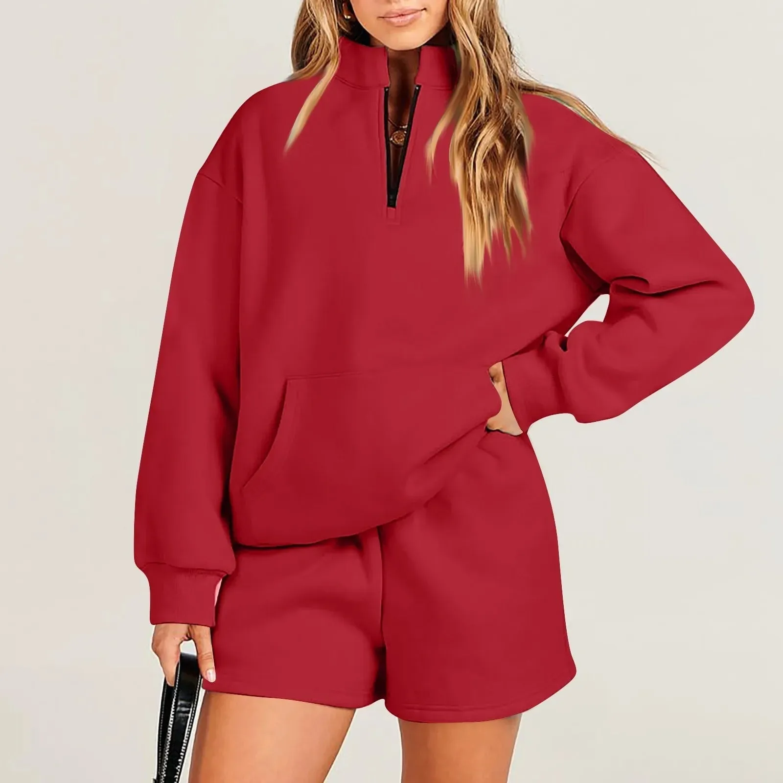 Long Sleeve Sweater And Shorts Suit