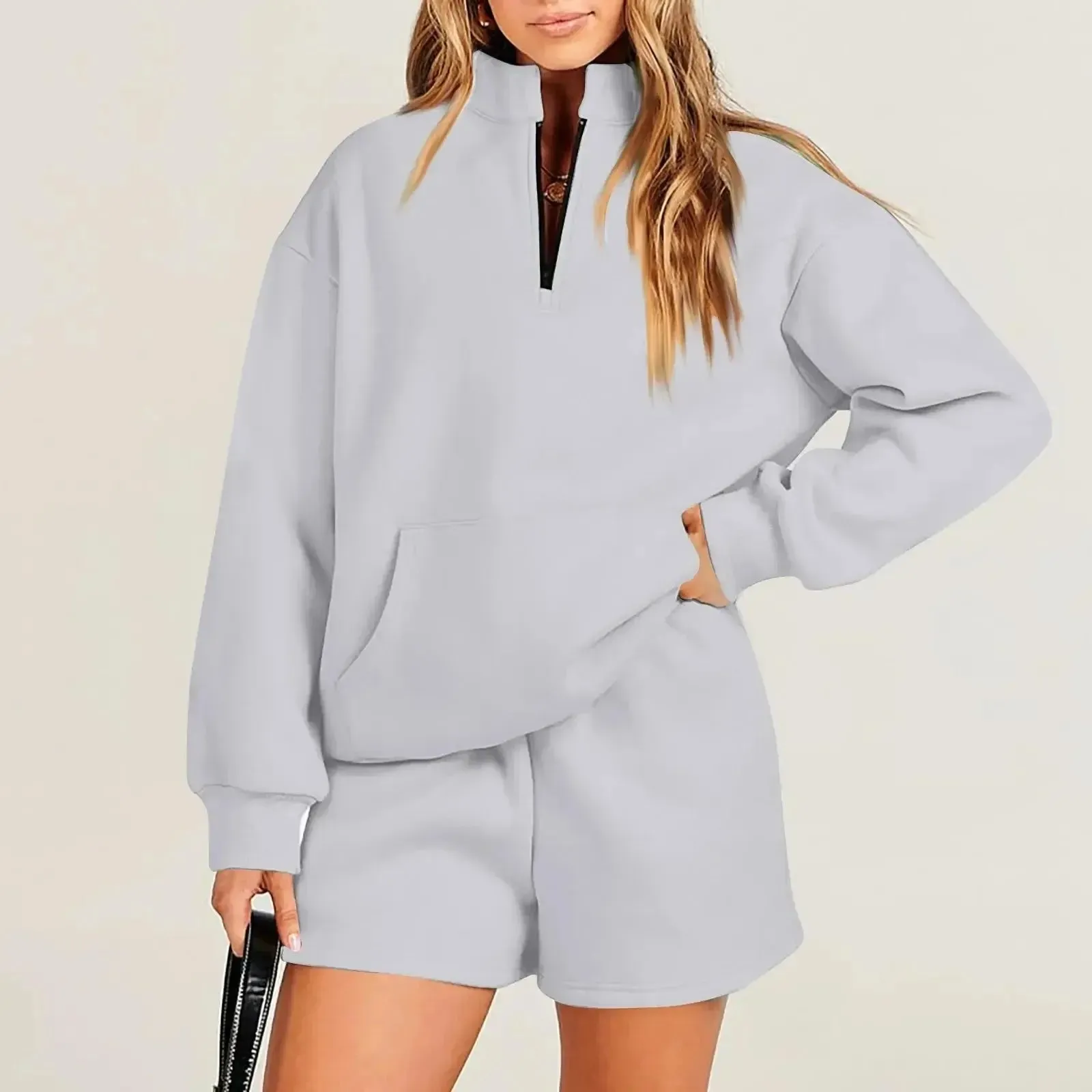 Long Sleeve Sweater And Shorts Suit