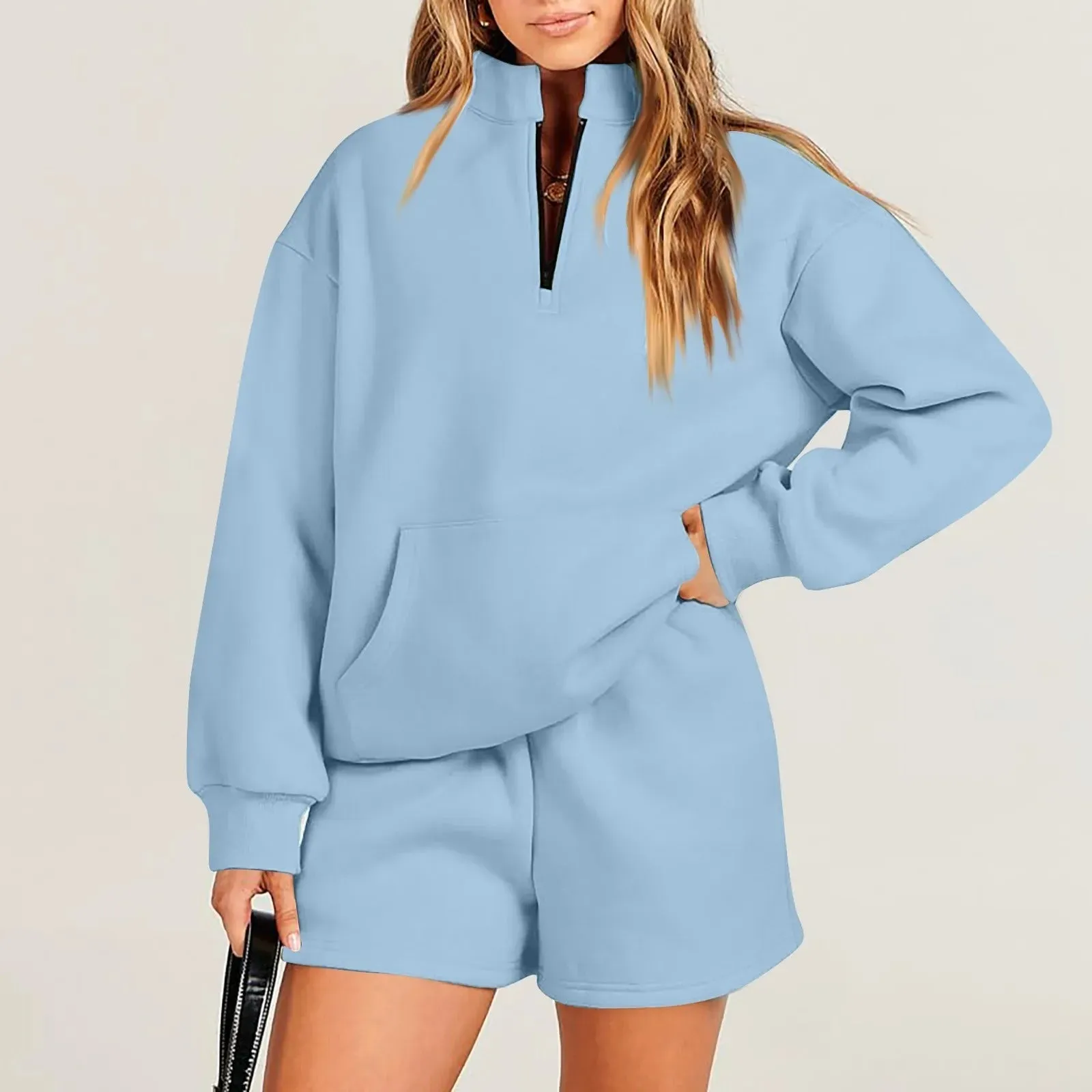 Long Sleeve Sweater And Shorts Suit