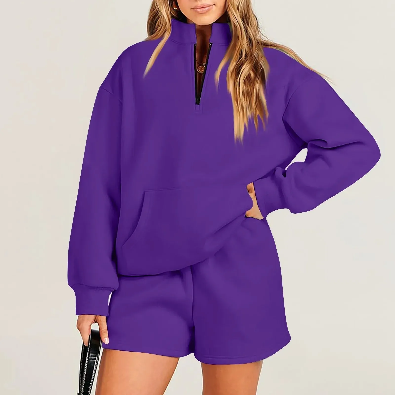 Long Sleeve Sweater And Shorts Suit