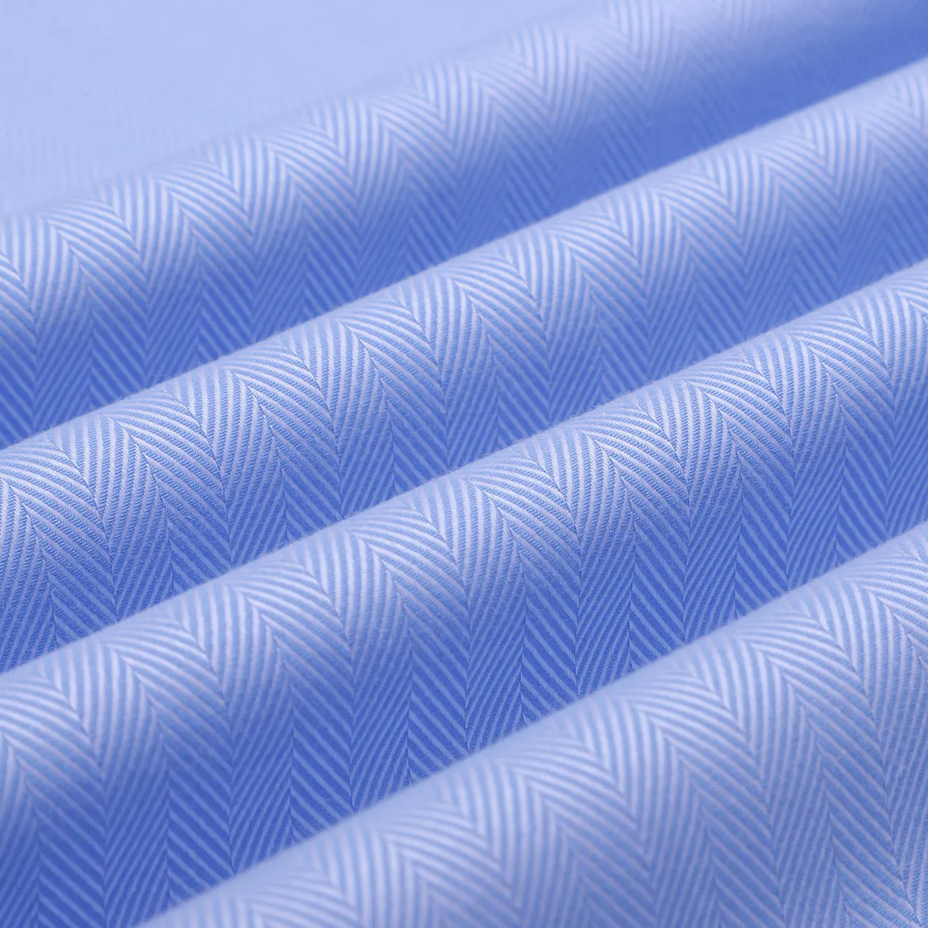 Luthai Manchester Blue Herringbone Half Sleeve 2 Ply Giza Cotton Shirt