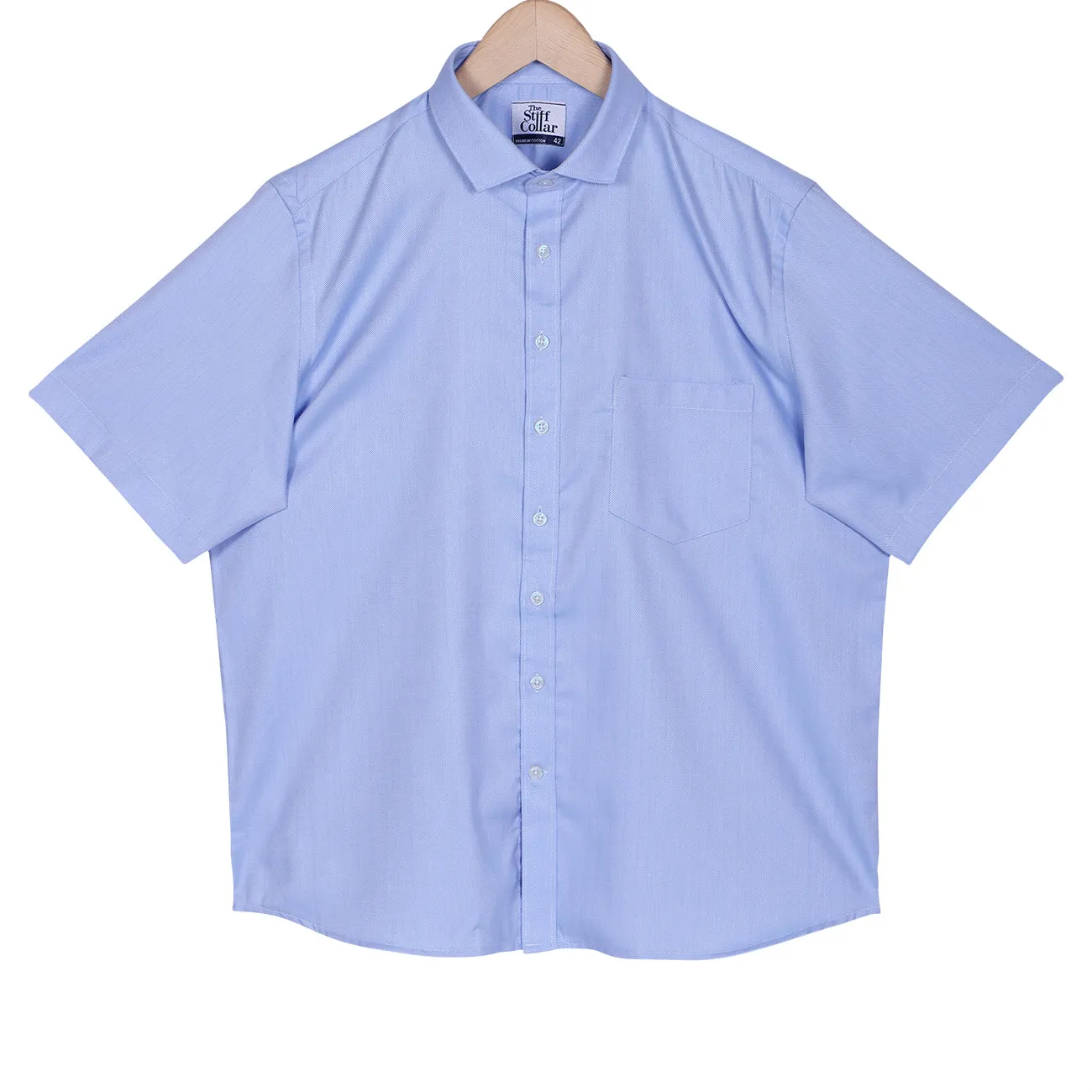 Luthai Manchester Blue Herringbone Half Sleeve 2 Ply Giza Cotton Shirt