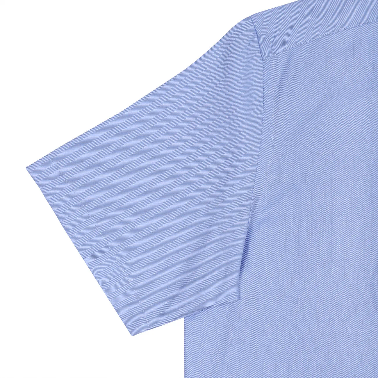Luthai Manchester Blue Herringbone Half Sleeve 2 Ply Giza Cotton Shirt