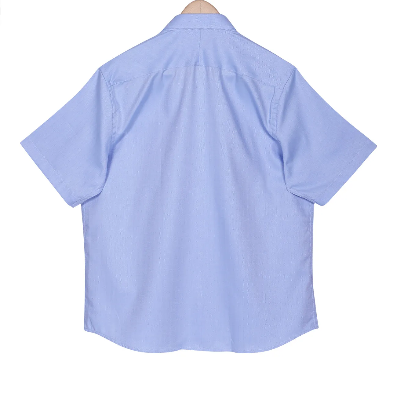 Luthai Manchester Blue Herringbone Half Sleeve 2 Ply Giza Cotton Shirt