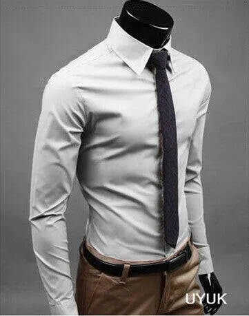 Men Shirt Long Sleeve Fashion Mens Casual Shirts Cotton Solid Color Business Slim Fit Social Camisas Masculina