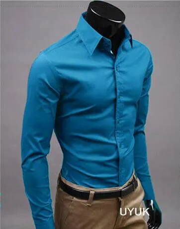 Men Shirt Long Sleeve Fashion Mens Casual Shirts Cotton Solid Color Business Slim Fit Social Camisas Masculina