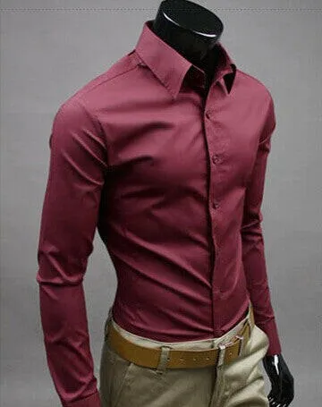 Men Shirt Long Sleeve Fashion Mens Casual Shirts Cotton Solid Color Business Slim Fit Social Camisas Masculina