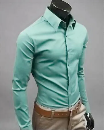 Men Shirt Long Sleeve Fashion Mens Casual Shirts Cotton Solid Color Business Slim Fit Social Camisas Masculina