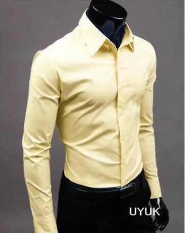 Men Shirt Long Sleeve Fashion Mens Casual Shirts Cotton Solid Color Business Slim Fit Social Camisas Masculina