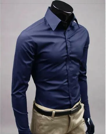 Men Shirt Long Sleeve Fashion Mens Casual Shirts Cotton Solid Color Business Slim Fit Social Camisas Masculina