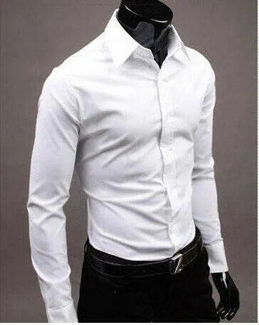 Men Shirt Long Sleeve Fashion Mens Casual Shirts Cotton Solid Color Business Slim Fit Social Camisas Masculina