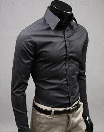 Men Shirt Long Sleeve Fashion Mens Casual Shirts Cotton Solid Color Business Slim Fit Social Camisas Masculina