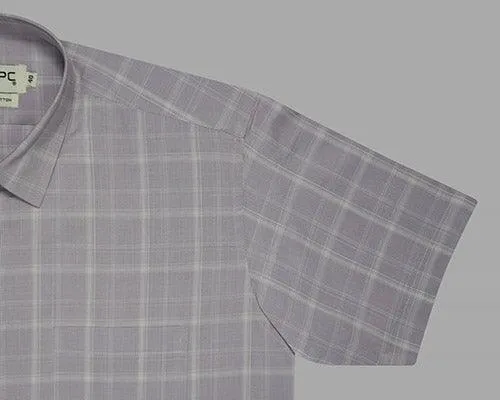 Men's 100% Cotton Half Sleeves Plaid Checkered Shirt (Mauve)