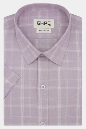 Men's 100% Cotton Half Sleeves Plaid Checkered Shirt (Mauve)