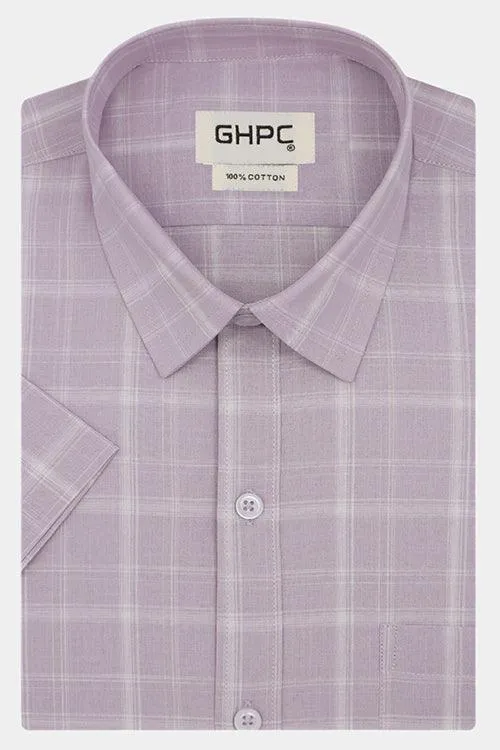 Men's 100% Cotton Half Sleeves Plaid Checkered Shirt (Mauve)