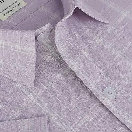 Men's 100% Cotton Half Sleeves Plaid Checkered Shirt (Mauve)