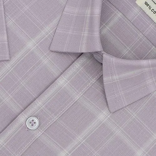 Men's 100% Cotton Half Sleeves Plaid Checkered Shirt (Mauve)