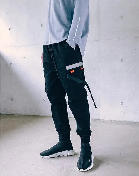 Men's Autumn Casual Elastic Waist Joggers With Pockets And Tapes