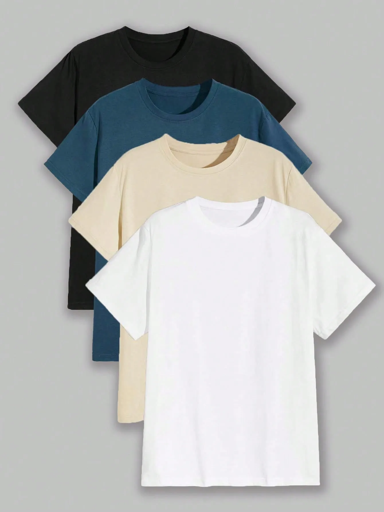 Men's Casual Slim Fit 4pcs Round Neck Short Sleeve Tees - Solid Color