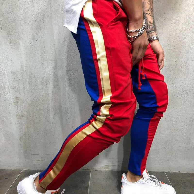 Men's Casual Streetwear Red & Blue Joggers pants